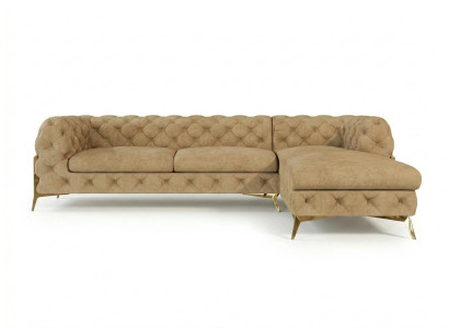 Hellbraunes L-förmiges Ecksofa gestepptes Sofa goldene Füße Chesterfield