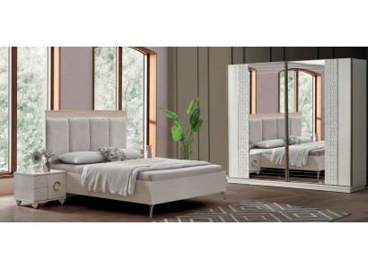 Luxuriöses Schlafzimmer Textilbett 2x Nachttische Edler Schrank