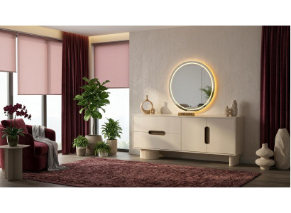 Esszimmer-Set Sideboard Spiegel Beige Bequem Geräumig Stilvoll