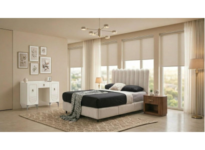 Schlafzimmer-Set Bett Kopfteil Kommode Modern Holz Weiß Bequem