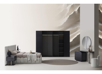 Schlafzimmer Set Modern Schwarz Beige Luxus Bett Schrank Komplett