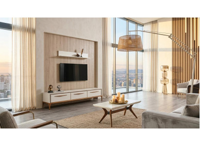 Tisch TV board Wandregal Stil modern weiß rechteckig Wohnzimmer praktisch