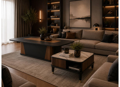 Schickes Wohnzimmer Tisch-Set Exklusiver Brauner Couchtisch