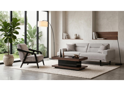Sofa Set mit Sessel Couchtisch Grau Designer Wohnzimmer komfortabel stilvoll
