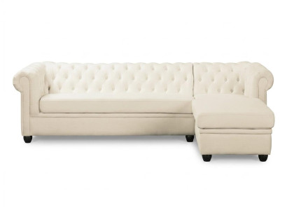 Milchfarbenes L-förmiges Ecksofa Gestepptes Ledersofa Chesterfield
