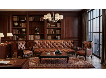 Sofa Set Sofa Sessel weich bequem schön modern braun Chesterfield