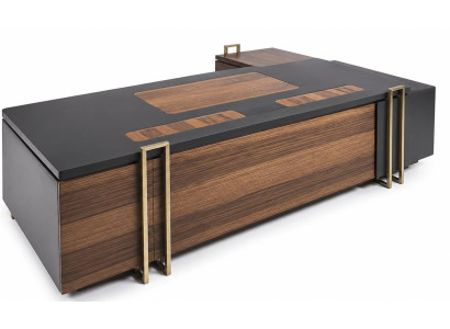 Braun-Grauer Eckschreibtisch Exklusiver Cheftisch L-Form Holztisch