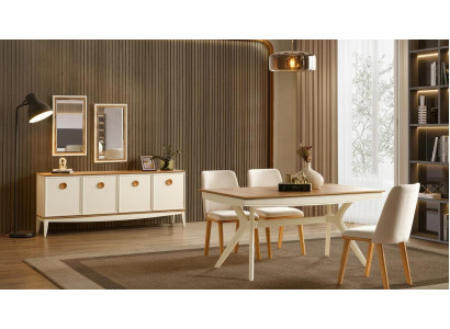 Tisch Konsole Spiegel Wohnzimmer Stil modern beige ausklappbar rechteckig