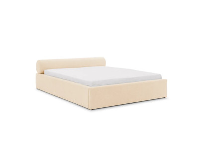 Großes beiges Bett 200 x 200  Doppelbett aus Stoff  Bettrahmen Schlafzimmer