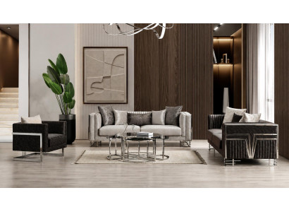 Grau-braunes Sofa-Set Sofa-Set 2x3-Sitzer Sofa Sessel Wohnzimmer Weich