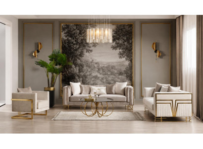 Beiges Sofa-Set 3Sitzer Sofa Sessel Modern Wohnzimmer Bequem Hochwertig