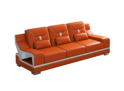 Moderner Dreisitzer Orange LED Luxus Couch Sofa Designer Polstersofa