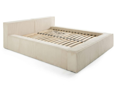 Beiges Bett 160 x 200  Bettrahmen Bett mit Stoffbezug Schlafzimmer