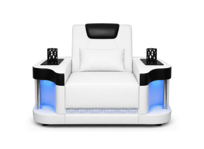 Sessel Modern Weiß Schwarz LED Premium Sessel Relaxsessel Komfort