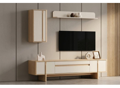 TV Board Wandschrank Wandregal Stil modern beige Wohnzimmer geräumig
