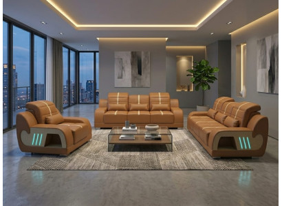 Leder Sofa Set 3+3+1 Modern Braun Couch Design Led Polstergarnitur