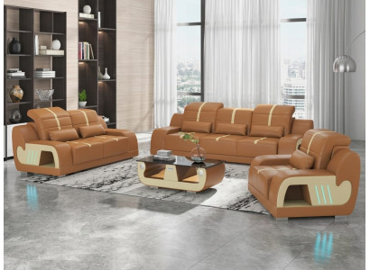 Leder Sofa Set 3+2+1 Modern Braun Couch Design Led Polstergarnitur