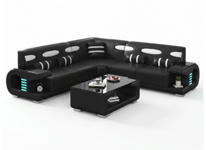 Ecksofa L-Form Schwarz Weiß Modern Wohnzimmer Sofa Couch Design LED