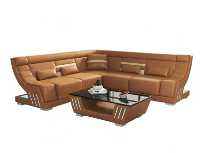 Leder Ecksofa L-Form Modern Braun Couch LED Design Set Wohnzimmer