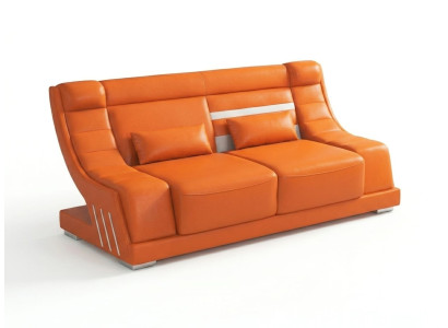 Leder 2-Sitzer Sofa Modern Orange Komfort Couch Design LED Wohnzimmer