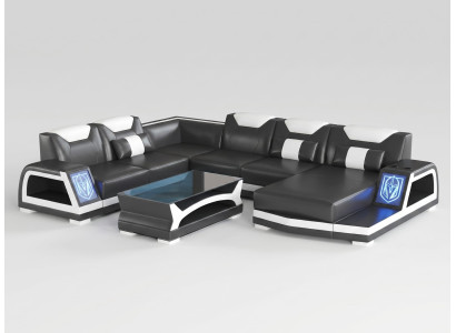 Wohnlandschaft U-Form Schwarz Weiß Couchtisch Modern Design Set Couch