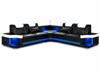 Modern Ecksofa L-Form Schwarz LED Elegant Exklusiv Design Premium