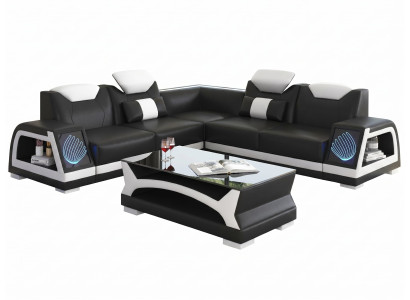 Ecksofa L-Form Schwarz Weiß Modern Wohnzimmer Couch Design Set Komfort