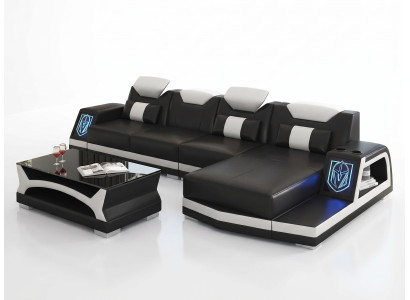Ecksofa L-Form Schwarz Weiß Modern Wohnzimmer Couch Design Möbel Set