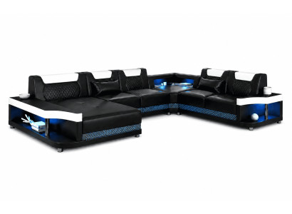 Modern Wohnlandschaft U-Form Schwarz LED Sofa Set Couch Exklusiv Modern *