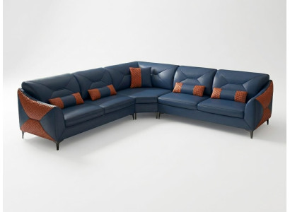 Leder Ecksofa L-Form Modern Blau Orange Couch Design Wohnzimmer Sofa *