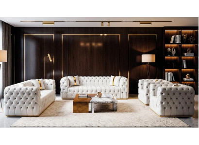 Exklusive Weiße Chesterfield Sofa Set 3-Sitzer Polstersessel