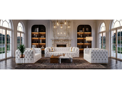 Luxuriöse Zeitlose Couchgarnitur Designer 3-er 2-Sitzer Loungesessel