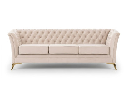 Beiges klassisches 3-Sitzer-Sofa Chesterfield Gestepptes Sofa Wohnzimmermöbel