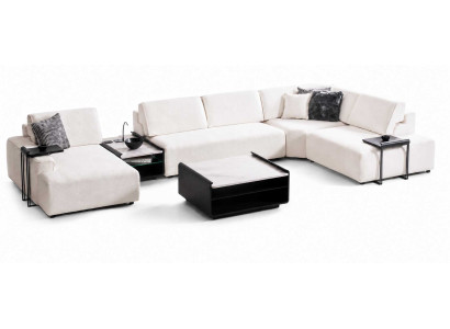Eleganter Wohnzimmer Ecksofa U-Form Polstermöbel Couchtisch mit Beistelltische