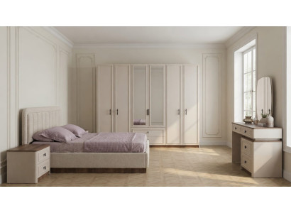 Edles Luxus Schlafzimmer Set Beige Modern Bouclé Bett 6-tür Schrank