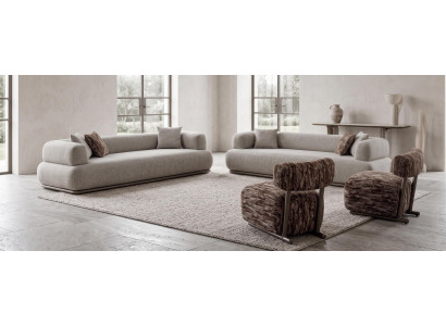 Elegantes Beige Moebel Set Sofa Viersitzer Dreisitzer und Zwei Sessel