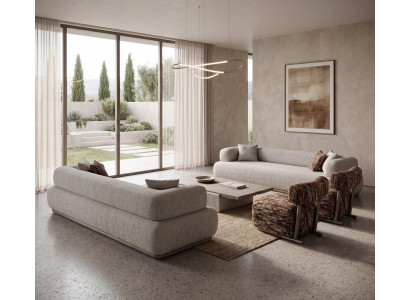 Luxus Wohnlandschaft Beige Stoff Sofas und Sessel Set