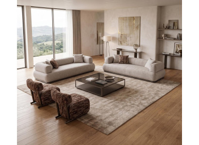 Elegantes Beiges Wohnzimmer Set Zwei 3er Sofas mit Sesseln