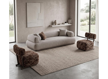 Minimalistisches Wohnzimmer Set Beige 3er Sofa und 2 Sessel