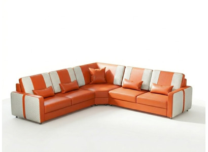 Leder Ecksofa L-Form Modern Orange Komfort Couch Design Wohnzimmer *
