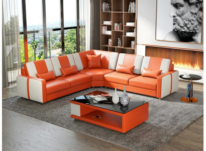 Leder Ecksofa L-Form Modern Orange Couchtisch Design Set Polsterecke *