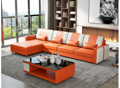Leder Ecksofa L-Form Modern Orange Couchtisch Design Set Polsterecke *