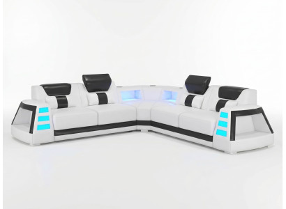 Ecksofa L-Form Weiß LED Modern Wohnzimmer Sofa Design Möbel Praktisch *