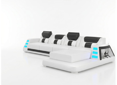 Ecksofa L-Form Weiß LED Modern Wohnzimmer Sofa Design Möbel Praktisch *