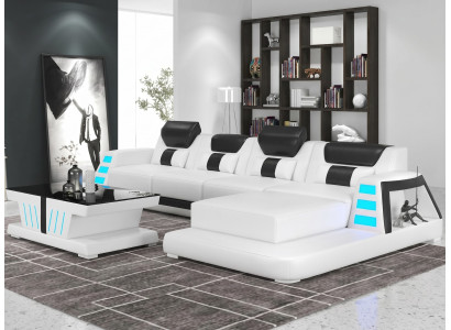 Modernes Ecksofa L-Form Weiß Couchtisch Wohnzimmer Couch Design Set *
