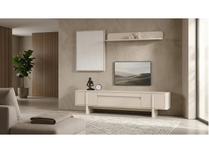 TV Board Wandregal Stil modern weiß Wohnzimmer bequem praktisch geräumig