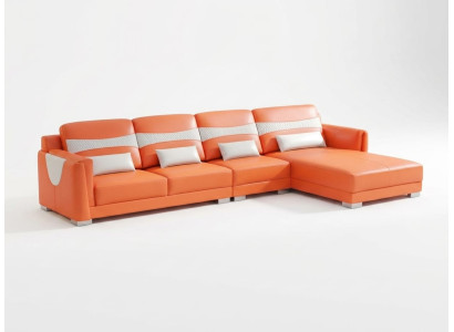 Leder Ecksofa L-Form Modern Orange Komfort Couch Design Wohnzimmer *