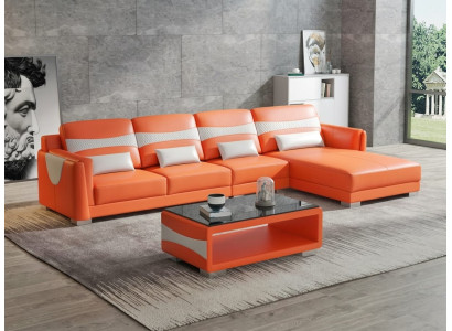 Leder Ecksofa L-Form Modern Orange Komfort Couch Design Set Wohnzimmer *