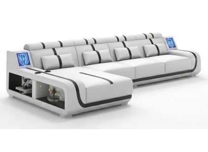 Ecksofa L-Form Weiß Schwarz LED Modern Wohnzimmer Couch Design Möbel *