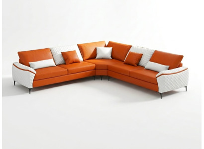 Leder Ecksofa L-Form Modern Orange Couch Design Komfort Wohnzimmer *